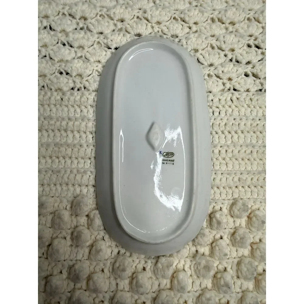 VINTAGE RUSSIAN GZHEL Porcelain Oval Serving Platter Hand Painted Blue Floral